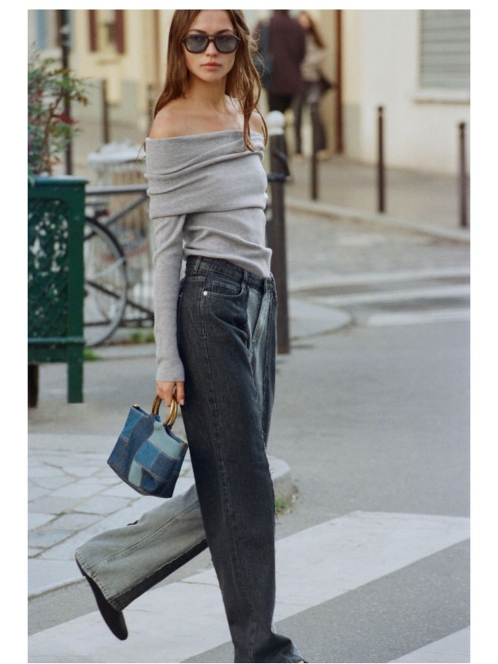 Zara Light Gray Off‑Shoulder Sweater